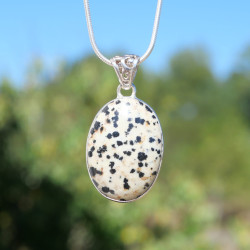 Pendentif ovale pierre Jaspe dalmatien et argent