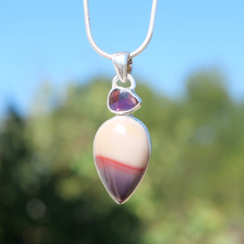 Pendentif argent et 2 pierres Jaspe mokaite et Grenat