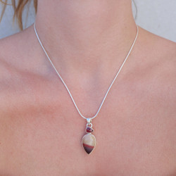Pendentif argent et 2 pierres Jaspe mokaite et Grenat