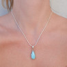 Pendentif goutte pierre Larimar et argent strié