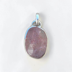 Pendentif ovale argent et pierre facettée Quartz strawberry
