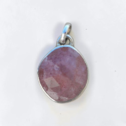 Pendentif irrégulier argent et pierre facettée Quartz strawberry