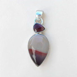 Pendentif argent et 2 pierres Jaspe mokaite et Grenat