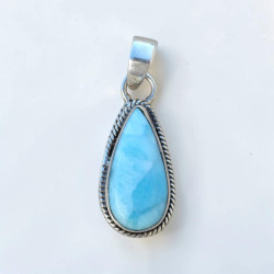 Pendentif goutte pierre Larimar et argent strié