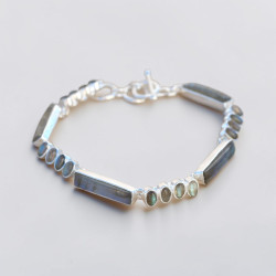 Bracelet en argent et pierres rectangulaires et ovales Labradorite