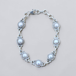 Bracelet argent ciselé et 7 Perles de culture rondes