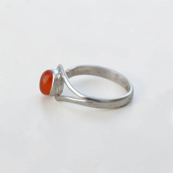 Bague fine ouverte argent et pierre ovale Cornaline T55