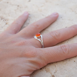 Bague fine ouverte argent et pierre ovale Cornaline T55