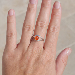 Bague fine ouverte argent et pierre ovale Cornaline T55
