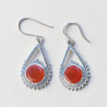 Boucles d'oreilles gouttes argent ciselé et Cornaline