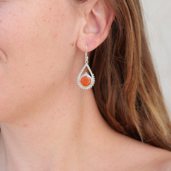 Boucles d'oreilles gouttes argent ciselé et Cornaline
