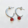 Boucles rondes clous argent et pierre Cornaline