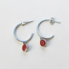 Boucles rondes clous argent et pierre Cornaline