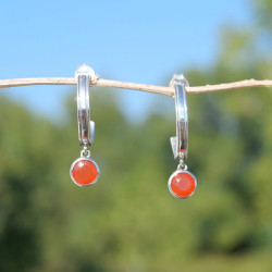 Boucles rondes clous argent et pierre Cornaline