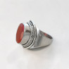 Bague en argent ciselé et pierre Cornaline ovale T53