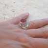 Bague en argent ciselé et pierre Cornaline ovale T53