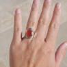 Bague en argent ciselé et pierre Cornaline ovale T53