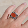 Bague large pierre horizontale Cornaline et argent T56