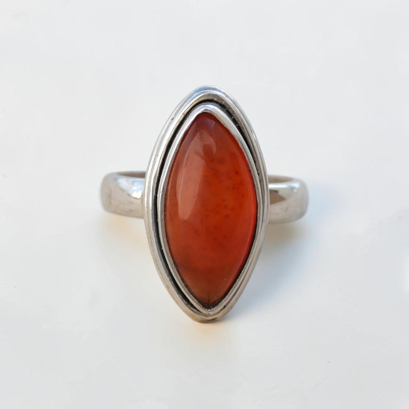 Bague navette argent double et pierre Cornaline T49