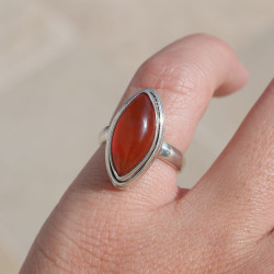 Bague navette argent double et pierre Cornaline T49
