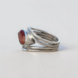 Bague 4 fils d'argent martelé 2 pierres Cornaline T55