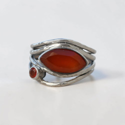 Bague 4 fils d'argent martelé 2 pierres Cornaline T55