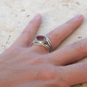 Bague 4 fils d'argent martelé 2 pierres Cornaline T55