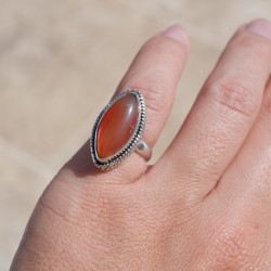 Bague navette argent strié et pierre Cornaline T50