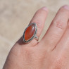 Bague navette argent strié et pierre Cornaline T50