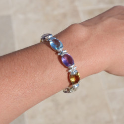 Bracelet articulé multipierres argent et 9 pierres ovales facettées