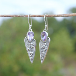 Boucles fleurs en argent et pierre Améthyste