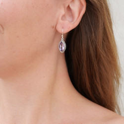 Boucles d'oreilles navettes argent ciselé et Améthyste facetté