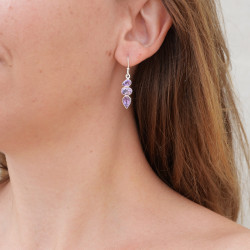 Boucles d'oreilles 3 pierres facettées en Améthyste