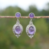 Boucles clous en argent ciselé et 2 pierres en Améthyste