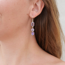 Longues boucles 3 pierres en Améthyste et argent 925
