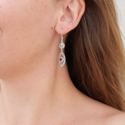 Boucles ajourée en argent ciselé et Améthyste ronde