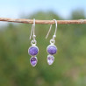 Petites boucles argent 2 pierres Charoite et Améthyste