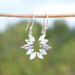 Boucles d'oreilles argent pierres griffées Pierre de lune, Topaze et Améthyste