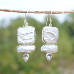 Grosses boucles en argent Nacre et Améthyste