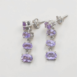 Boucles pendantes clous argent et 4 pierres facettée Améthyste