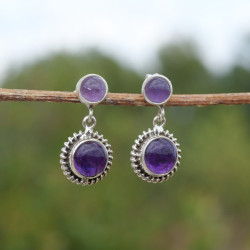 Boucles clous en argent et 2 pierres en Améthyste