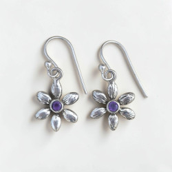 Petites boucles fleurs en argent et pierre Améthyste