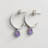 Boucles rondes clous argent et pierre Améthyste