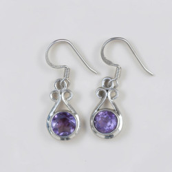 Petites boucles pierre ronde Améthyste et argent