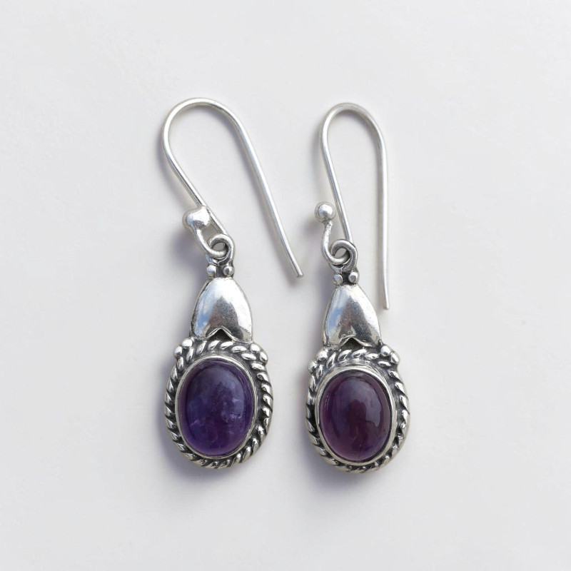 Petites boucles bohèmes argent et Améthyste ovale