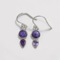 Petites boucles argent 2 pierres Charoite et Améthyste
