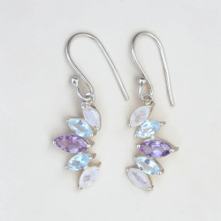 Boucles d'oreilles argent pierres griffées Pierre de lune, Topaze et Améthyste