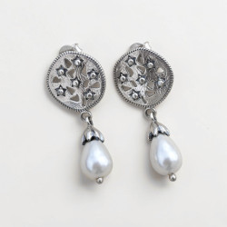 Boucles clous médaillon argent et Perle de culture