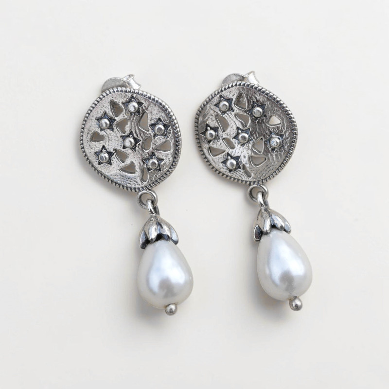 Boucles clous médaillon argent et Perle de culture