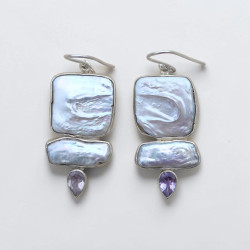 Grosses boucles en argent Nacre et Améthyste